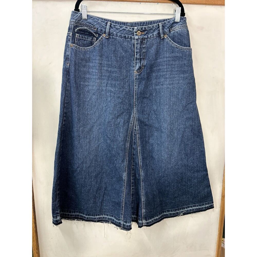 French Cuff Denim Skirt Womens 12 Maxi Faded Western Boho Rockabilly